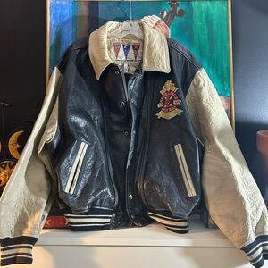 Ultra Rare Avirex Chief High Hawk American Team Leather Jacket Indian head sz XL